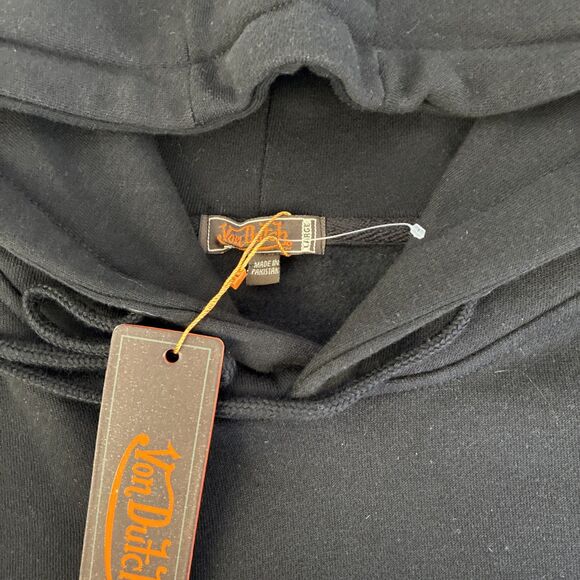 New Mens Von Dutch Hoodie Sweatshirt Size Large Black Spellout NWT Textured - Picture 2 of 7